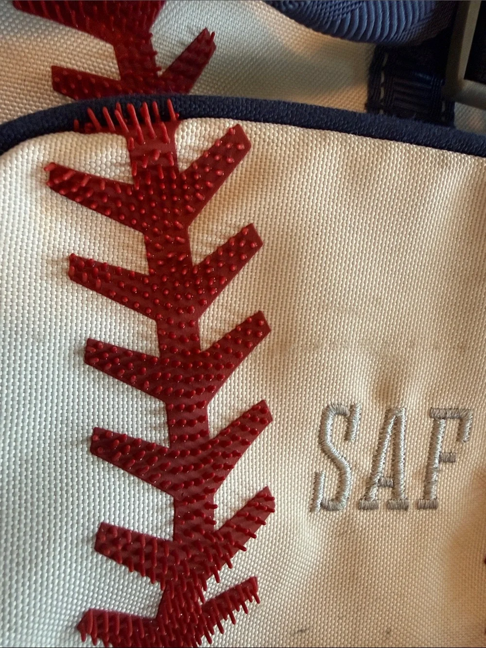 Pottery Barn Kids Mackenzie 3-D Navy & Cream Baseball Stitch Backpack